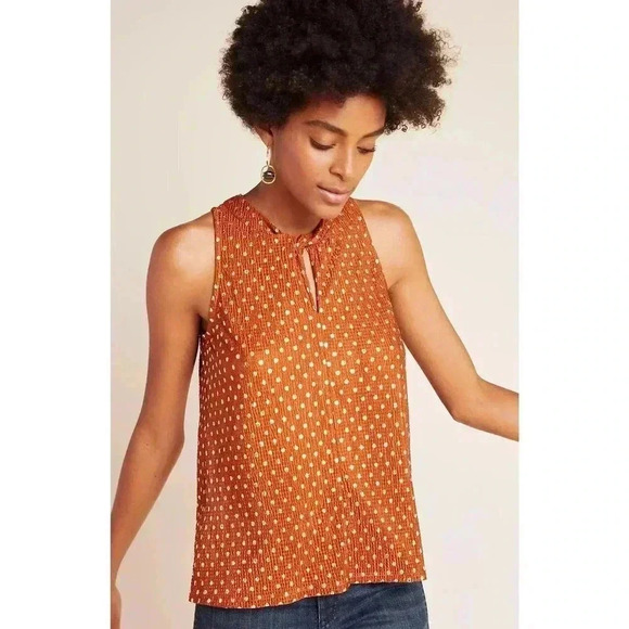 Anthropologie Tops - Anthropologie Metallic Brown & Silver Polka Dot Print Sleeveless Top